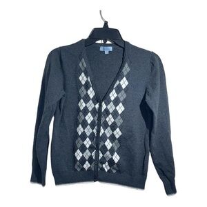 Jessica Womens Juniors Argyle Cardigan Grey White Academia Size M